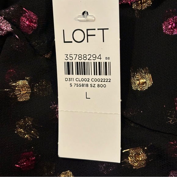 NWT Loft Shimmer Clip Ruffle Crossover Shell, Loft Large - Picture 13 of 13